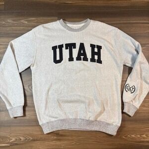 Gray Utah crewneck sweatshirt with black arched text reading 'UTAH', size XL.